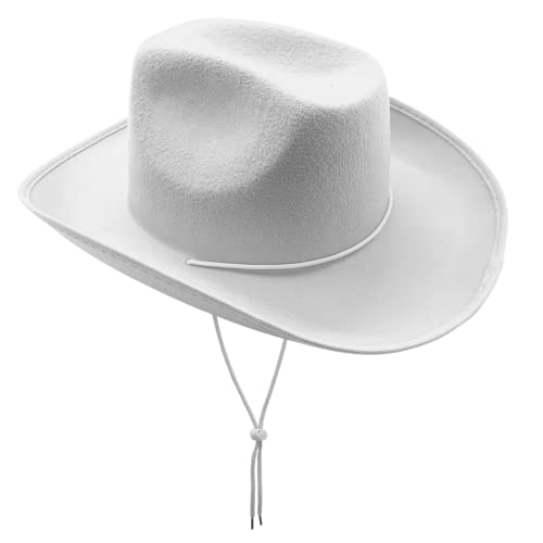 4E's Novelty Cowboy Hat for Women & Men, Felt Cowgirl Hat for Adults, Western Party Dress Up Accessories (White)