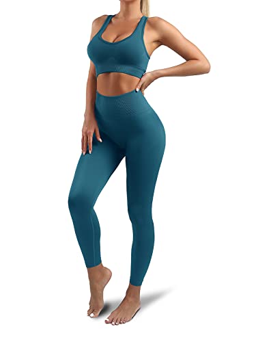 Women’s Yoga Outfits 2 piece Set Workout Tracksuits Sports Bra High Waist Legging Active Wear Athletic Clothing Set (Medium, 1917 Teal Green)