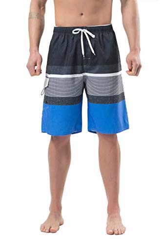 Lncropo Mens Quick Dry Swim Trunks Striped Print Board Shorts with Mesh Lining,AB4-Navy,2XL