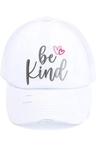 ScarvesMe Women's Be Kind Patch Adjustable Criss Cross Messy Bun Ponytail Baseball Cap