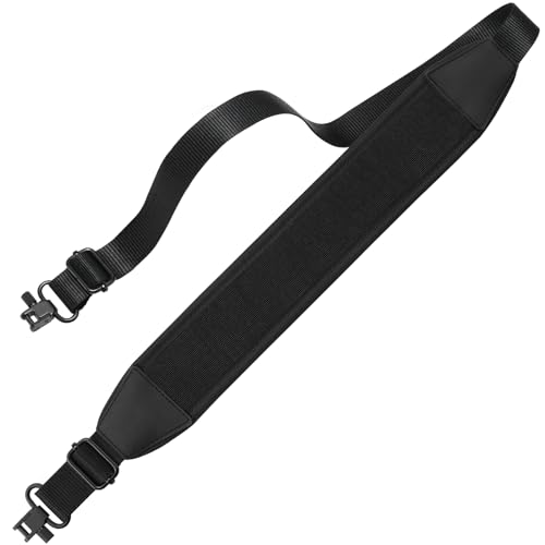 EZshoot Two Point Sling with Swivels, Comfortable Neoprene Padded, Length Adjustable Rifle Sling for Outdoors Black