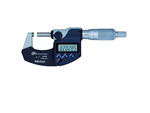Mitutoyo 293-340-30 Digital Micrometer, Inch/Metric, Ratchet Stop, 0-1' (0-25.4mm) Range, 0.00005' (0.001mm) Resolution, +/-0.00005' Accuracy, Meets IP65 Specifications