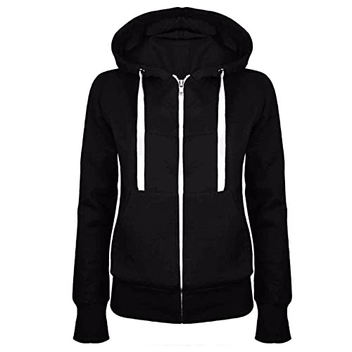 DOLKFU day prime deals today 2023 fall sweatshirts Zip Up Hoodies for Women Long Sleeve Loose Fit Hooded Pullover Drawstraing Casual Fashion Sweatshirts with Pocket Black XXL