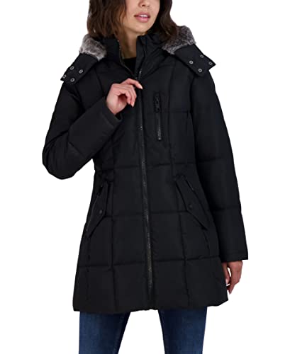 Nautica Women's Heavyweight Puffer Jacket with Faux Fur Lined Hood, Black, X-Large