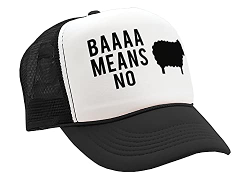 BAAAAAA Means NO - Sheep Parody Joke Gag - Vintage Retro Style Trucker Cap Hat (Black)