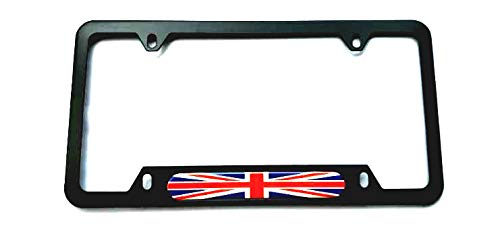 Union Jack British UK United Kingdom Flag Sport License Plate Cover Frames Holder with Screw Caps Stainless Steel Rust Free (1x Black)