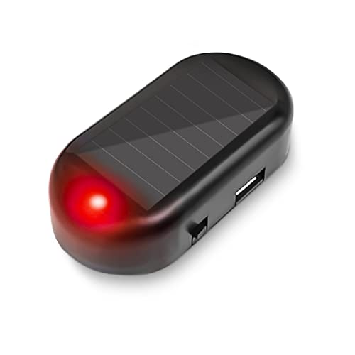 Car Solar Power Simulated Dummy Alarm, Anti-Theft LED Flashing Security Light Fake Lamp, Automotive Warning Interior Safety Lights with USB Charger Port, Car Accessories for Most Cars (Red/1PCS)