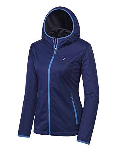Little Donkey Andy Women's Lightweight Hooded Softshell Jacket for Running Travel Hiking, Windproof, Water Repellent Dark Blue Size L