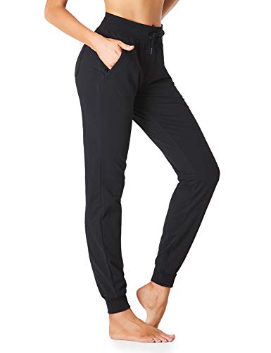 SEVEGO Lightweight Women's 34' Tall Inseam Cotton Soft Jogger with Zipper Pockets Cargo Pants Black X-Large