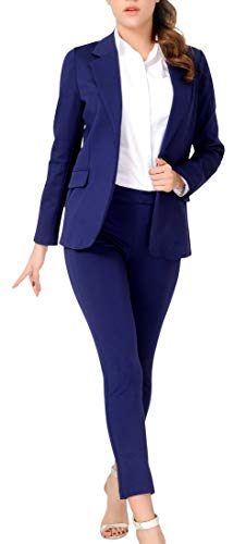 Marycrafts Women's Business Blazer Pant Suit Set for Work 12 Navy