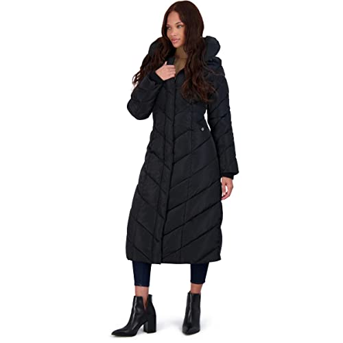 Steve Madden womens Long Chevron Maxi Puffer down alternative outerwear coats, Black, Medium US