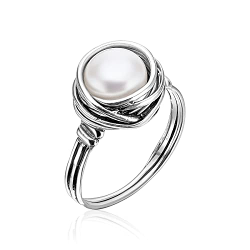 JEAN RACHEL JEWELRY 925 Sterling Silver Ring With a Fresh Water Pearl, Hypoallergenic, Nickel and Lead-free, Artisan Handcrafted Designer Collection, Made in Israel