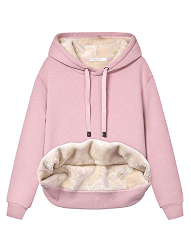 Haellun Womens Casual Winter Warm Fleece Sherpa Lined Pullover Hooded Sweatshirt(Pink,XXL)