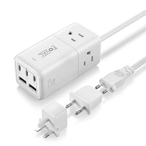 European Travel Plug Adapter, FOVAL US to UK Europe Power Strip 75W USB C Charger with 5 USB Ports, 3 AC Outlets, 5ft Extension Cord, for Spain, France, Ireland, Travel Home Cruise Ship