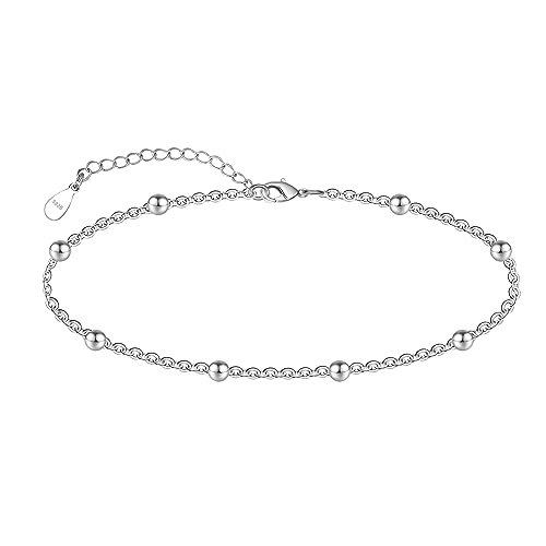 CHIC & ARTSY Ankle Bracelets 925 Sterling Silver Beaded Chain Anklets for Women Simple Foot Jewelry