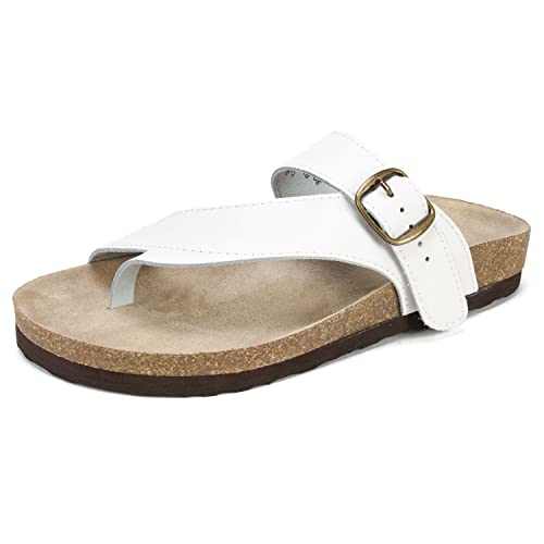 WHITE MOUNTAIN Shoes Carly Women's Flat Sandal, White/Leather, 8 M