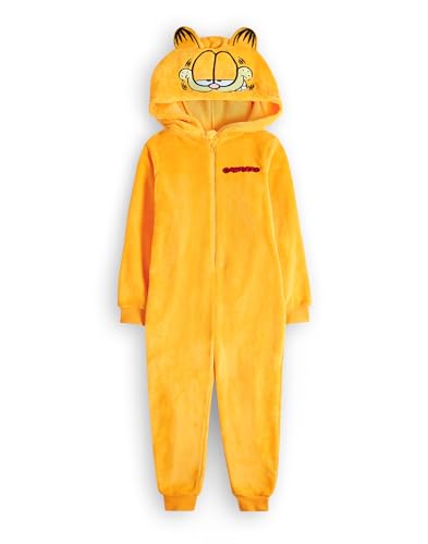 Garfield Kids Costume | Orange Novelty Cat All in One Outfit For Boys & Girls | Costume Character Bodysuit with 3D Ears