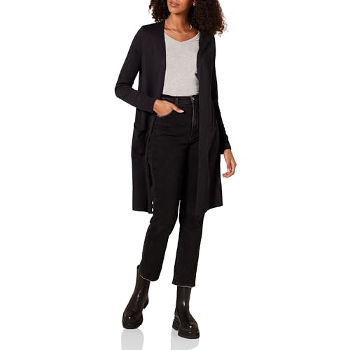 Amazon Essentials Women's Lightweight Longer Length Cardigan Sweater (Available in Plus Size), Black, Medium