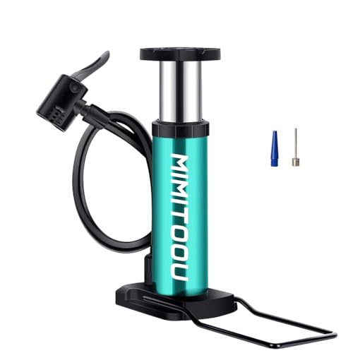Bike Pump, Mini Bicycle Pump Portable Bike Floor Pump with Presta and Schrader Valves Aluminum Alloy Floor Bicycle Air Pump Compact Mini Bike Tire Pump, Extra Valve and Gas Needle for All Bike -Blue