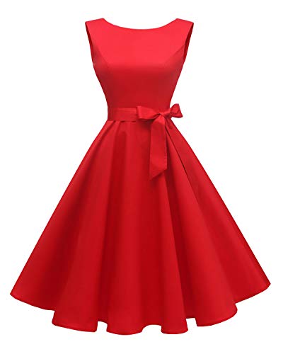 Hanpceirs Women's Boatneck Sleeveless Swing Vintage 1950s Cocktail Dress Red XL