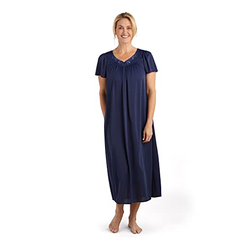 Miss Elaine Women's Plus-Size Tricot Long Flutter Sleeve Gown (2X, Navy)