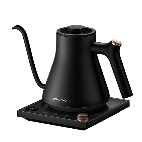 INTASTING Electric Kettles, Gooseneck Electric Kettle, ±1℉ Temperature Control, Stainless Steel Inner, Quick Heating, for Pour Over Coffee, Brew Tea, Boil Hot Water, 0.9L Black