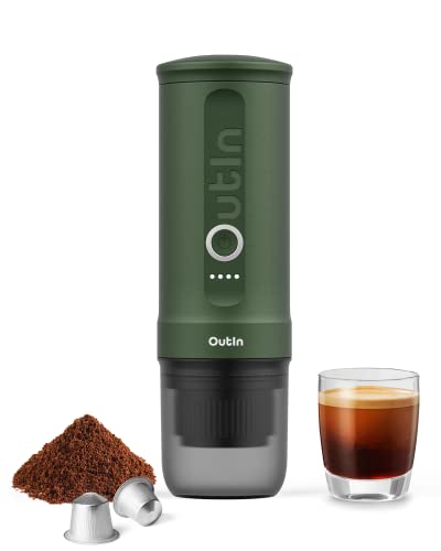 Outin Nano Portable Electric Espresso Machine, Self-Heating, USB-C & Car Charger, 20 Bar Mini Coffee Maker, With Ground Coffee & NS Capsule for Camping, Travel, RV, Hiking, Office