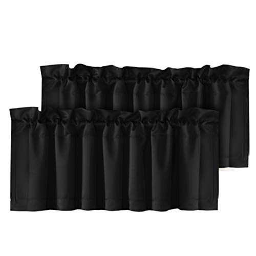 H.VERSAILTEX 2 Panels Blackout Curtain Valances for Kitchen Windows/Bathroom/Living Room/Bedroom Privacy Decorative Rod Pocket Short Window Valance Curtains, 52' W x 18' L, Black