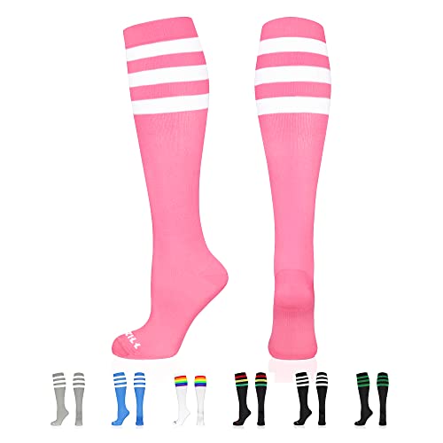 NEWZILL Medical Compression Socks for Women and Men Circulation 20-30 mmHg Best Compression Stockings for Running Athletic Travel Flight Nurses Pink/White