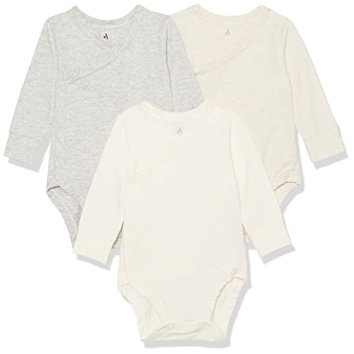 Amazon Essentials Unisex Babies' Cotton Long-Sleeve Side Snap Bodysuit (Previously Amazon Aware), Pack of 3, Ivory/Light Grey Heather/Oatmeal Heather, Preemie