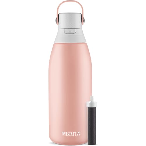 Brita Stainless Steel Premium Filtering Water Bottle, BPA-Free, Reusable, Insulated, Replaces 300 Plastic Water Bottles, Filter Lasts 2 Months or 40 Gallons, Includes 1 Filter, Rose - 32 oz.