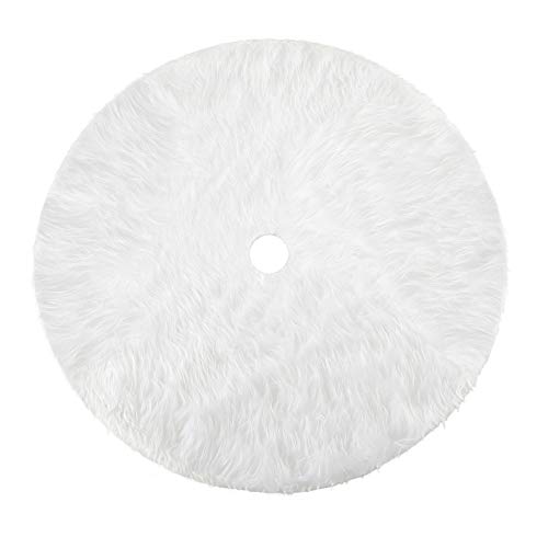 Konsait Plush Christmas Tree Skirt - Round Snow White Xmas Tree Mat Base Cover for Holiday Home Decorations, 31Inch/78CM