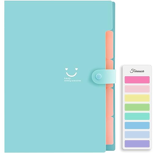 Forvencer Accordion File Organizer, Letter Size, 5 Pocket Expanding File Folder, Cute File Folder with Labels, Portable File Organizer for School Office Supplies, Folders for Documents, Jade