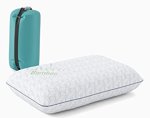 Vaverto Small Memory Foam Pillow for Travel and Camping - Compressible Medium Firm, Breathable Cover, Machine Washable, Ideal Backpacking, Airplane and Car