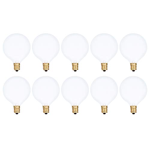 Simba Lighting Small Globe G16.5 Round Bulb 40W E12 Candelabra Base (10 Pack) for Chandelier, Ceiling Fan Light, Decorative Vanity Lights, Wall Sconce, Frosted Glass 120V, 2700K Warm White Dimmable
