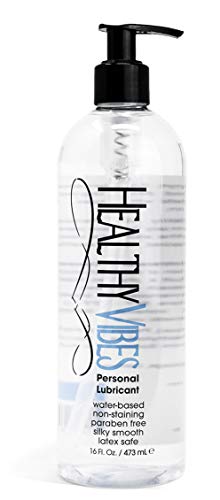 Healthy Vibes Water Based Personal Lubricant - Lube Lasts Long & Easy to Clean - Odorless Flavorless Water-Based Use w/Latex Condoms, Silicone Toys - for Men Women Couples Solo Play - 16 oz