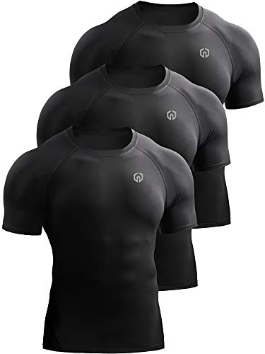 NELEUS Men's 3 Pack Compression Baselayer Athletic Workout T Shirts,5022,Black,Black,Black,US L,EU XL