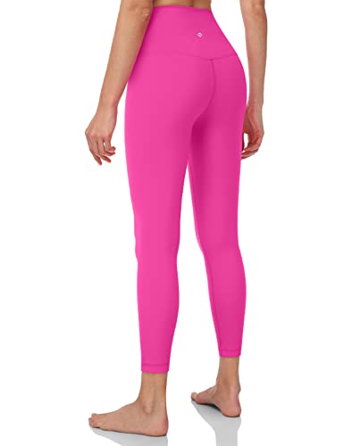 HeyNuts Pure&Plain 7/8 High Waisted Leggings for Women, Athletic Compression Tummy Control Workout Yoga Pants 25'' Sonic Pink S(4/6)