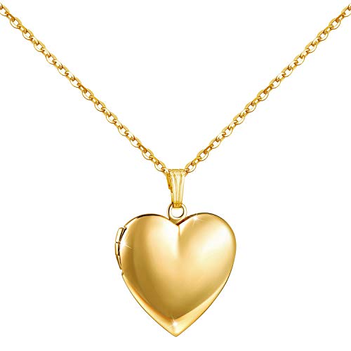 YOUFENG Love Heart Locket Necklace that Holds Pictures Polished Lockets Necklaces Birthday Gifts for Girls Boys (Heart Gold locket)
