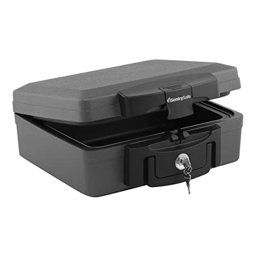 SentrySafe Fireproof and Waterproof Safe, Black Portable Lock Box with Key Lock and Carrying Handle for Money, Passport, Exterior: 14.3 in W x 13 in D x 6.1 in H, ‎H0100