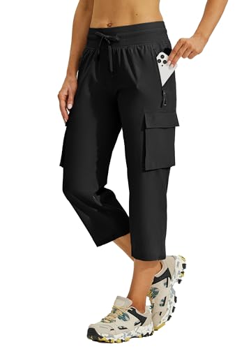 Willit Women's Cargo Capris Hiking Joggers Pants with Pockets Quick Dry Lightweight Outdoor Casual Black Size 8