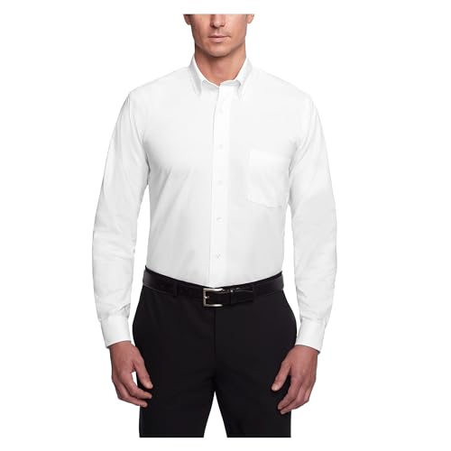 Van Heusen Men's Dress Shirt Regular Fit Oxford Solid, White, 17.5'-18' Neck 34'-35' Sleeve