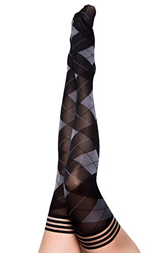 Kix'ies Thigh Highs | Thigh High Womens Stockings with No Slip Grip Stay Ups Thigh Bands | Womens Thigh High Stockings | Sexy Thigh High Stockings & Lingerie for Women (Kimmie Argyle Black | 1302D)