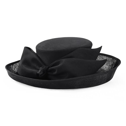 RETRONLY British Kentucky Derby Hats - Wide Brim High Top Bowknot Church Hats Sinamay Fascinators for Women