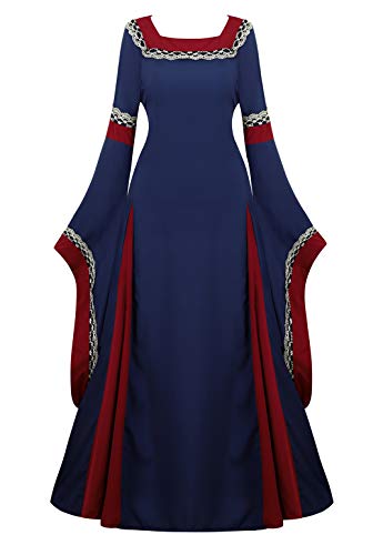 Parlsdy Womens Irish Medieval Dress Renaissance Costume Retro Gown Cosplay Costumes Fancy Long Dress Navy-2XL