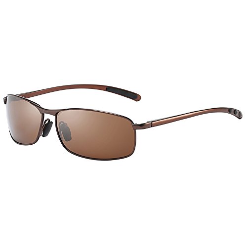 ZHILE Rectangular Polarized Sunglasses Anti Reflective Coating Lens Spring Hinge UV400 (Brown, Amber with AR COATING)