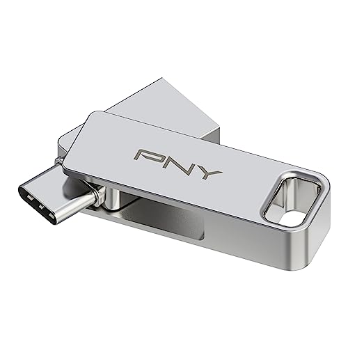 PNY 128GB DUO LINK USB 3.2 Type-C Dual Flash Drive for Android Devices and Computers - External Mobile Storage for Photos, Videos, and More - 200MB/s,Silver