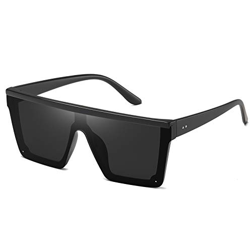 STORYCOAST Square Sunglasses for Women Men Fashion Big Frame Flat Top Sun Glasses Mirror Lens (Matte Black-Gray)