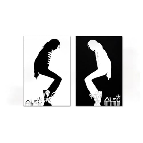 2 Panel Alec-Monopolys Black White MJ Moonwalk Poster Decorative Painting Canvas Wall Art Living Room Posters Bedroom Painting 08x12inch(20x30cm) X2