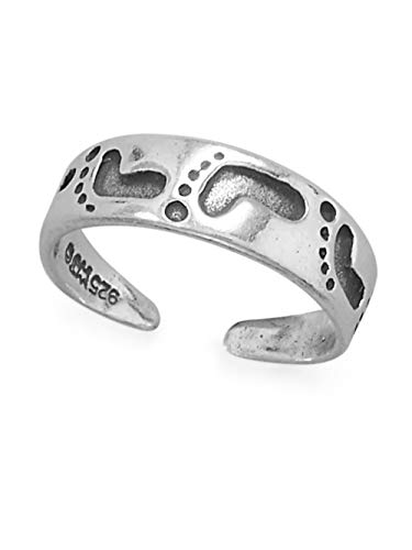 AzureBella Jewelry Toe Ring Feet Footprints in the Sand Design Antiqued Sterling Silver